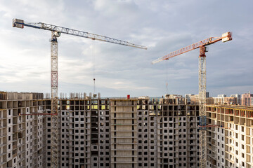 New building on the outskirts of St. Petersburg. Construction site in Murino.