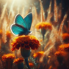 A butterfly wind through grass