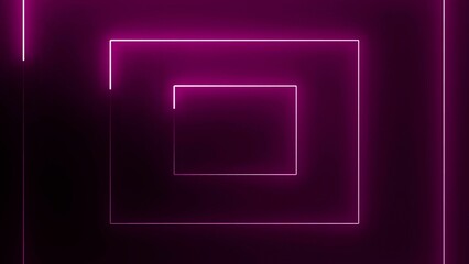 Abstract geometric design of glowing neon squares in a dark environment showcasing a modern futuristic style with vibrant magenta lines