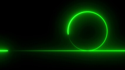 Glowing green neon circle and line on black background abstract digital illustration for technology concepts data visualization and modern design