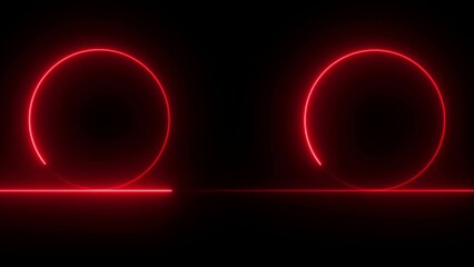 Two glowing red neon circles and a straight line illuminate a dark background minimalist technology design suitable for modern branding and futuristic presentations