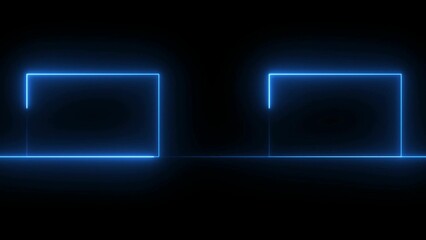 Glowing blue rectangular neon frames on dark background representing digital tech design and modern abstract art