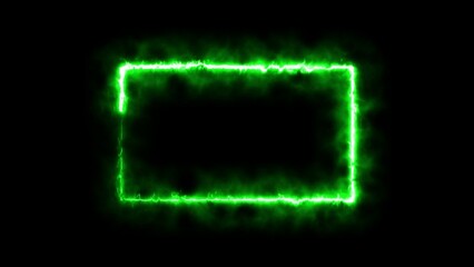 Vibrant green neon frame illuminated with a glowing energy effect against a dark black background ideal for digital graphics and technology concepts