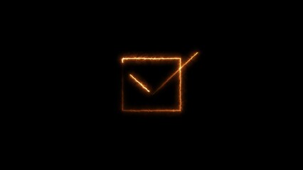 Glowing checkmark symbol in a square on a black background illustrating approval or success © Pixel Nova