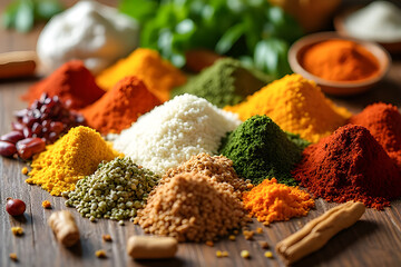Colorful Spice Blend on Wooden Surface