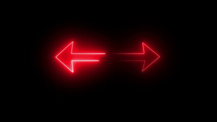 Glowing red neon arrows pointing in opposite directions against a black background directional signage and guidance concept
