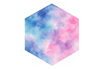 Hexagonal watercolor texture in pink and blue with transparent background, perfect for creative projects