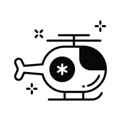 A glyph icon of air rescue helicopter with medical cross