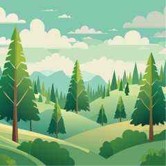 Obraz premium Layered Vector Tree Landscape Repeat Pattern Illustration