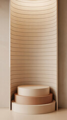 Minimalist 3d render of product display platform with beige and brown tones