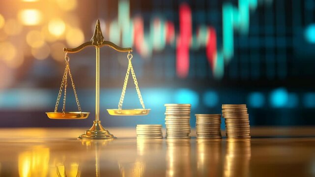 金貨と天秤による経済的公正の視覚表現