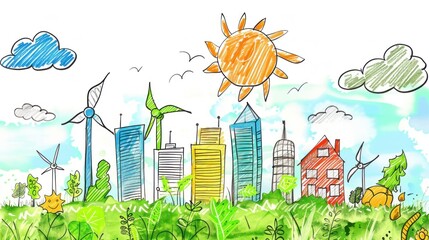 Hand-drawn sustainability concept art stock photo --ar 16:9 --raw --v 6 Job ID: e33d3d02-f46f-4cf6-9454-23e8a74e0af6