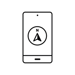 Phone with North direction arrow icon or map N sign navigation GPS symbol