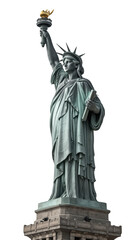 Obraz premium Iconic statue represents freedom and democracy, showcasing woman holding torch and tablet. green patina adds to its historical significance