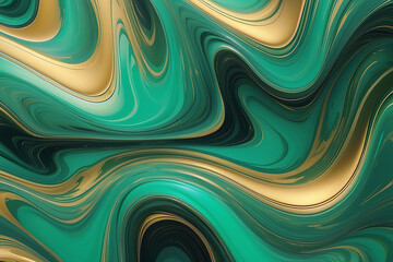 Luxurious fluid abstract swirls in emerald green and golden yellow artistic digital design