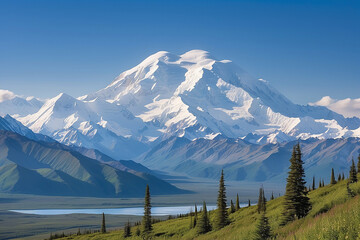 Majestic Mt Mc Kinley Alaska Summer Landscape Snowcapped Peak