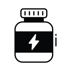 A modern glyph icon showing supplement bottle