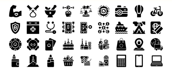 Black Glyph Icon Collection Diverse Subjects Bundle 248