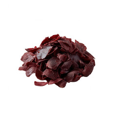 Dried rose petals displayed on a white background, showcasing their rich red color and delicate texture, perfect for culinary decoration or aromatic use.