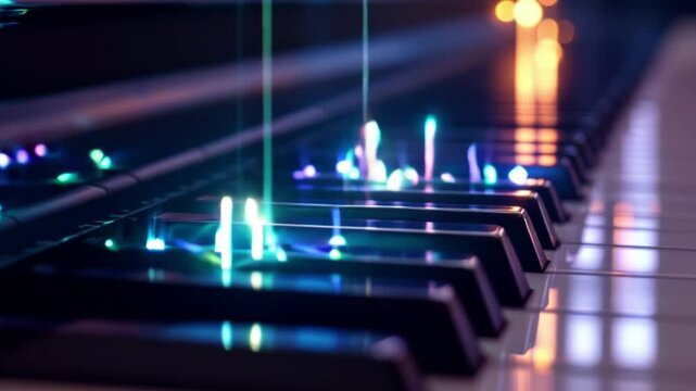 Piano Keys Symphony: An artistic composition featuring illuminated piano keys, 4k abstract animation video