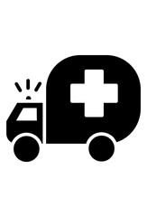 Ambulance icon for medical transport.
 Emergency vehicle with cross symbol.
 Healthcare transport, ambulance sign.
