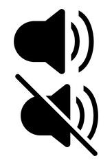 Speaker emitting sound.
Speaker muted, no sound.
Audio speaker volume indicators. sound on and off.
