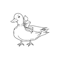 cute duck with ribbon bow vector