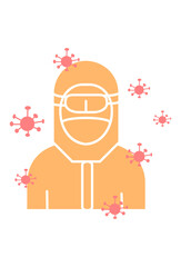 Person in protective suit surrounded by viruses. Protecting against pandemic.
Healthcare worker in PPE fights infectious disease spread. Safety first.
