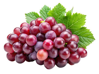 Fototapeta premium Lush Cluster of Red Grapes with Vibrant Green Leaves A I Generated Image isolated on a transparent background