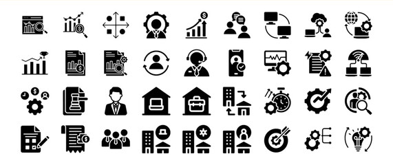 Black Glyph Icons Business Management Collection of Finance Growth Strategy Teamwork