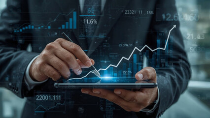 business man hand touching digital tablet pc