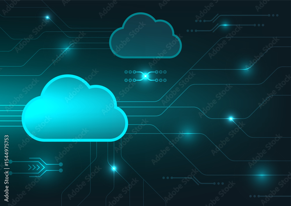 Poster abstract cloud computing network digital technology data transfer glowing circuit board background