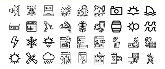 Black Line Icon Collection Bundle 254 Technology Nature Weather Symbols