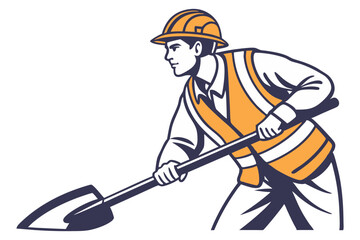 Roadworker Holding Shovel Vector
