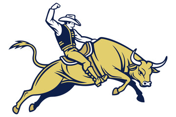 Rodeo Rider on Bucking Bull Illustration