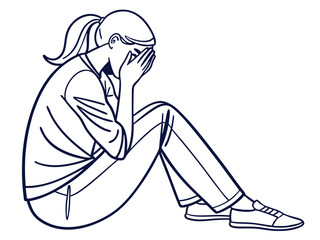 Depressed Woman Hiding Face Vector