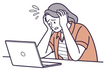 Stressed Woman Using Laptop Vector