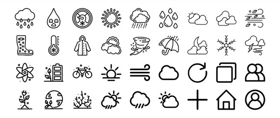 Black Line Icons Collection Weather Nature Symbols