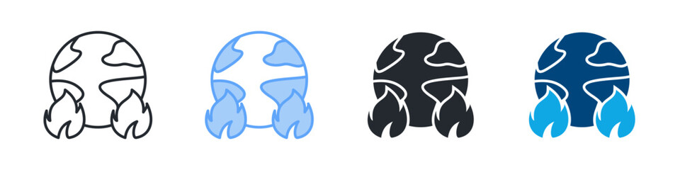 Global Warming Icon Set Multiple Style. Design In Outline, Blue, Glyph, Dual Tone