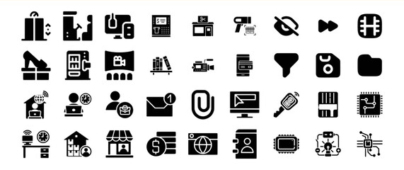 Collection of Black Glyph Icons Business Technology Communication