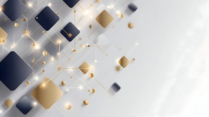 Minimalist and Modern 3D Employment-Themed Background Featuring Connected Cubes, Golden Hexagons, Abstract Networking, and Corporate Structure Concept.