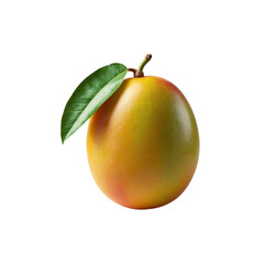 Single Ripe Mango with Leaf on Transparent Background