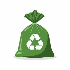 Eco-Friendly Waste Disposal: A vibrant illustration of a green recycling bag prominently displays the universal symbol, embodying eco-consciousness, and responsibility.