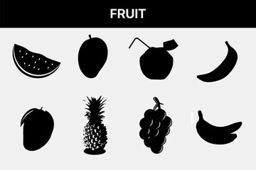 Summer fruit silhouette, vector set.