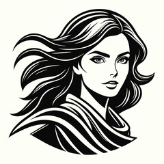 Portrait of a beautiful woman with long flowing hair, isolated on white background