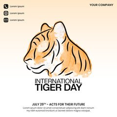 International Tiger Day design with watercolor style tiger drawing