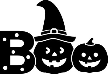 BOO Halloween Word Art Silhouette isolated.
Cute Boo Typography Illustration for Halloween.
Halloween Boo Text.
Transparent background. SVG file.