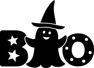 BOO Halloween Word Art Silhouette isolated.
Cute Boo Typography Illustration for Halloween.
Halloween Boo Text.
Transparent background. SVG file.