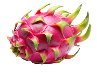 Single Pink Dragon Fruit with Vibrant Green Spikes A I Generated Image isolated on a transparent background