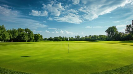 Empty golf course with flagstick on the green stock photo --ar 16:9 --raw --v 6 Job ID: b09ff8a7-843e-4152-8737-33cf0e44b4b2